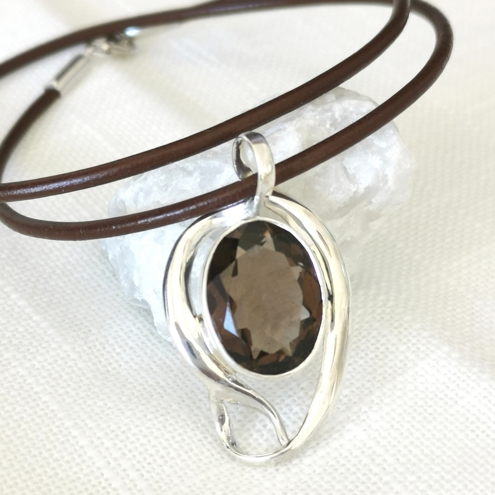 New, sterling silver Smokey Topaz in Sterling Silver pendant necklace